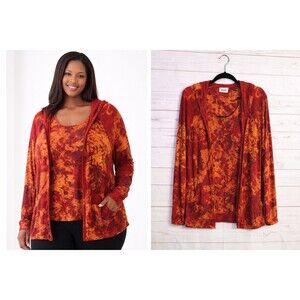 Chicos Travelers Hoody Cardigan Size XL Red + Tank Twinset Slinky Stretch